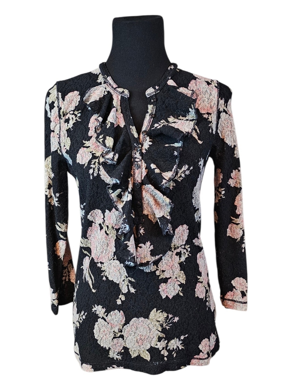 Lauren Ralph Lauren Floral Lace Poet Top Romantic Cottagecore Coquette Medium